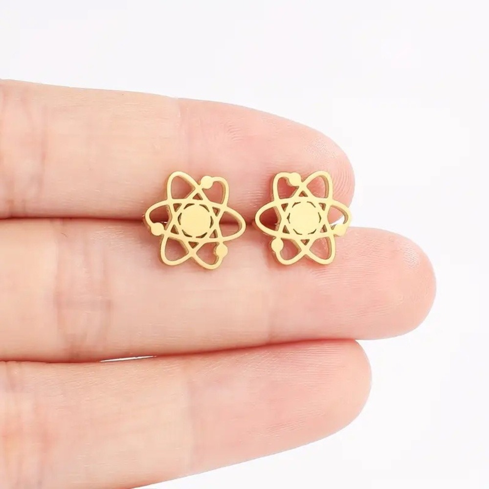 Atom Earrings Gold Stainless Steel Stud Earrings Science Jewelry Stainless Steel - Picture 5 of 7